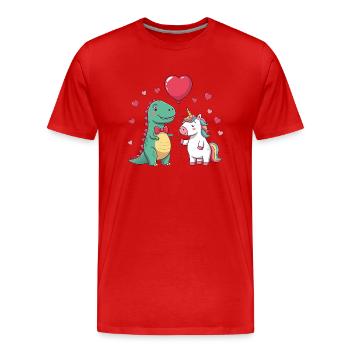 Cute Dino & Unicorn Valentine's T-Shirt - Men's Premium Organic T-Shirt - red - Front - Damien (186cm)