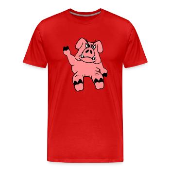 Böser Eber Winkt Lustiges Cartoon Comic Schwein - Männer Premium Bio T-Shirt - Rot - Vorne - Damien (186cm)