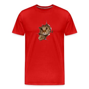 Chat 3D chaton doux - cadeau - T-shirt bio Premium Homme - rouge - Devant - Damien (186cm)