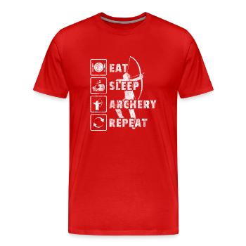 Eat Sleep Archery Repeat Geschenk Bogenschütze - Männer Premium Bio T-Shirt - Rot - Vorne - Damien (186cm)