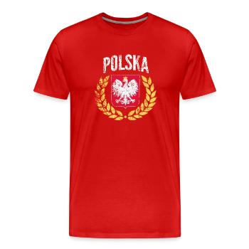 Polen Lorbeer Design (Polski Orzeł Wieniec) Polska - Männer Premium Bio T-Shirt - Rot - Vorne - Damien (186cm)