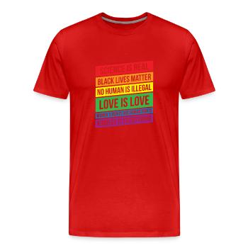 Témoignages Droits Amour Droits des femmes Cadeau - T-shirt bio Premium Homme - rouge - Devant - Damien (186cm)