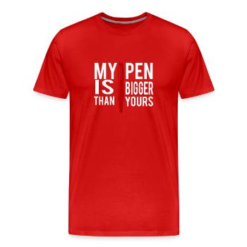 Mon stylo est plus grand que le tien - T-shirt bio Premium Homme - rouge - Devant - Damien (186cm)