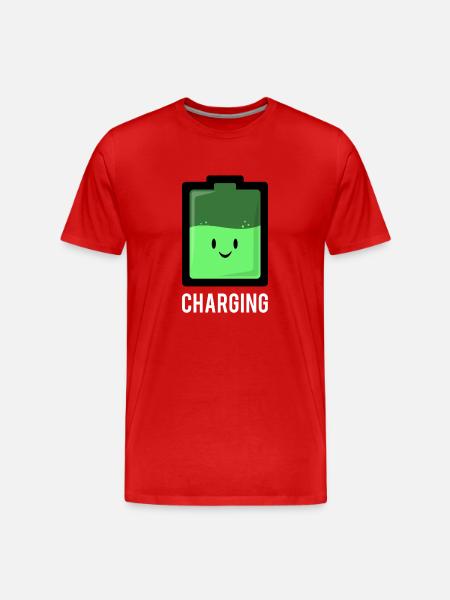 Charging Battery Green Cute Battery Cartoon - Men's Premium Organic T-Shirt - red