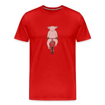 Pig riding a bike - Men's Premium Organic T-Shirt - red - Front - Damien (186cm)