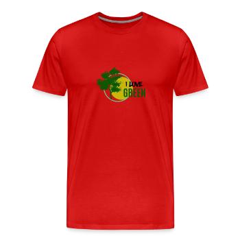 I love Green - J’aime vert - T-shirt bio Premium Homme - rouge - Devant - Damien (186cm)