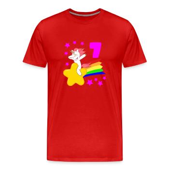 7 Seventh Birthday 7 Bday Girls Unicorn - Men's Premium Organic T-Shirt - red - Front - Damien (186cm)