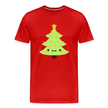 Christmas tree with face - Men's Premium Organic T-Shirt - red - Front - Damien (186cm)