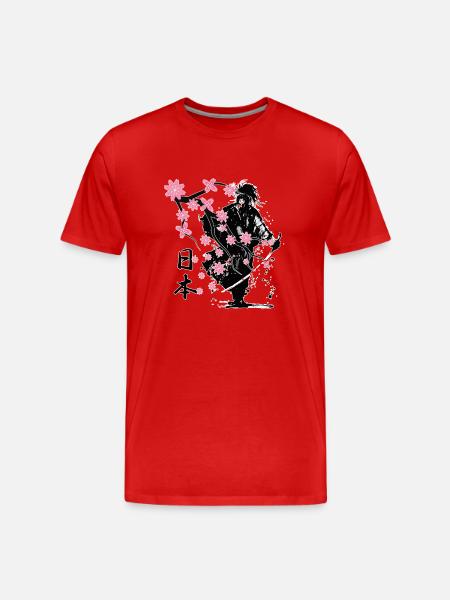 Samurai Krieger Sakura Blumenstil - Männer Premium Bio T-Shirt - Rot