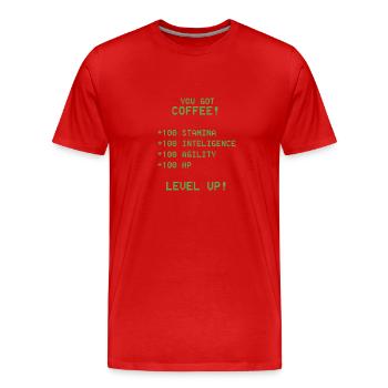 RPG-Spieler Kaffee Level-Up-Spiel - Männer Premium Bio T-Shirt - Rot - Vorne - Damien (186cm)