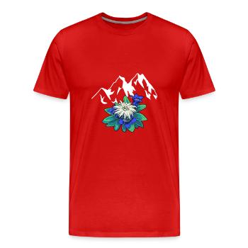 Gebirge Berge Tirol Edelweiß Enzian Natur Wandern - Männer Premium Bio T-Shirt - Rot - Vorne - Damien (186cm)