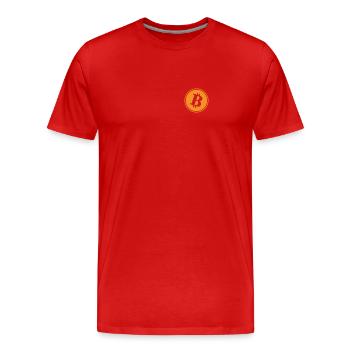 Bitcoin Logo Pocket - Männer Premium Bio T-Shirt - Rot - Vorne - Damien (186cm)