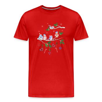 Vögel im Winter auf einem Ast Vogel - Männer Premium Bio T-Shirt - Rot - Vorne - Damien (186cm)