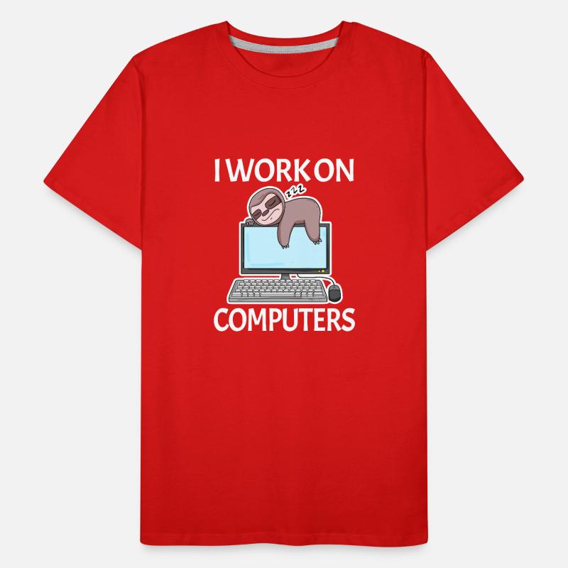 I work on computers Computer Nerd faul lustig Männer Premium Bio T-Shirt