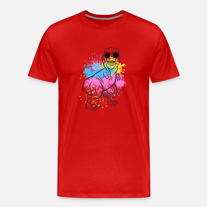 T-Rex Dinosaurier Dino Brille Bunt - Männer Premium Bio T-Shirt - Rot