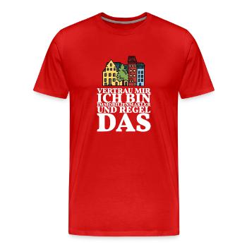 Der Immobilienmakler regelt das - Männer Premium Bio T-Shirt - Rot - Vorne - Damien (186cm)