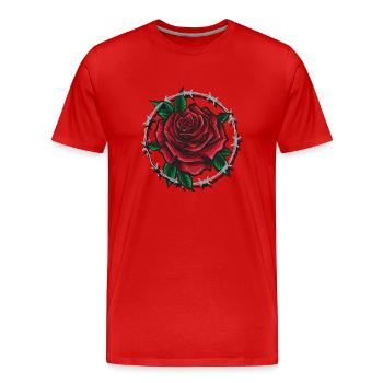 Rose In Barbed Wire - Men's Premium Organic T-Shirt - red - Front - Damien (186cm)