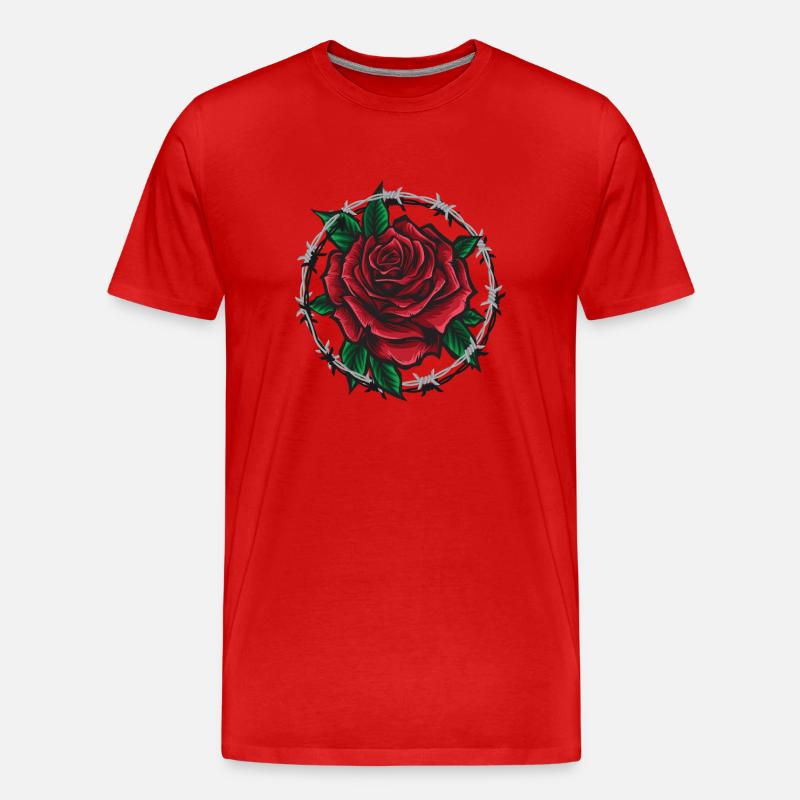 Rose In Barbed wire - Männer Premium Bio T-Shirt - Rot
