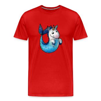 Caricature de sirène de licorne - T-shirt bio Premium Homme - rouge - Devant - Damien (186cm)