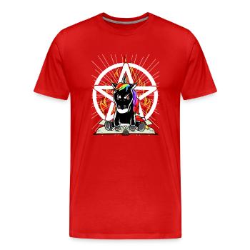 Satan Einhorn Pentagramm Teuflisch Fabelwesen Böse - Männer Premium Bio T-Shirt - Rot - Vorne - Damien (186cm)