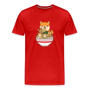 Cat Ramen Dog Shiba Inu Japanese Kawaii Cute Anime - Men's Premium Organic T-Shirt - red - Front - Damien (186cm)