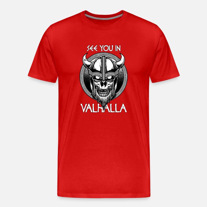 Wikinger Valhalla Spruch Totenkopf Geschenk - Männer Premium Bio T-Shirt - Rot