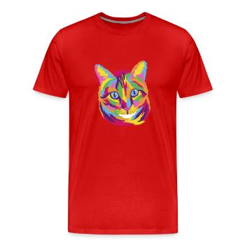 Chat drôle peinture d’animal de compagnie coloré miaou art animal - T-shirt bio Premium Homme - rouge - Devant - Damien (186cm)