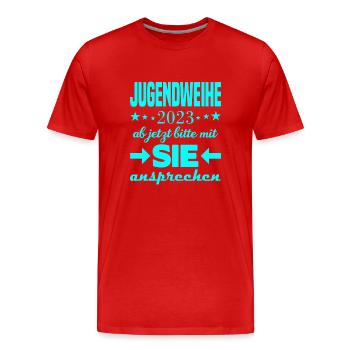 Jugendweihe 2023 - Männer Premium Bio T-Shirt - Rot - Vorne - Damien (186cm)