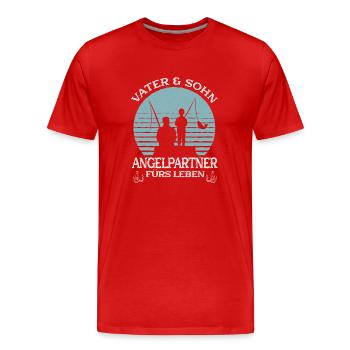 Vater und Sohn Angelpartner fürs Leben / Fischen - Männer Premium Bio T-Shirt - Rot - Vorne - Damien (186cm)