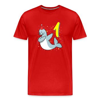 1 year old seal birthday - Men's Premium Organic T-Shirt - red - Front - Damien (186cm)