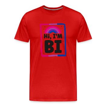 Bisexuel Bi Pride Drapeau Salut, Je suis Bi - T-shirt bio Premium Homme - rouge - Devant - Damien (186cm)