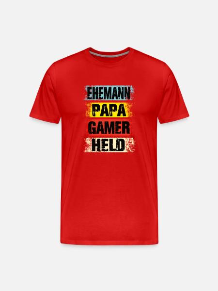 Ehemann Papa Gamer Held - Männer Premium Bio T-Shirt - Rot