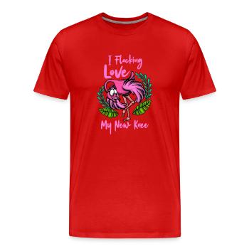 Chirurgie du genou Flamingo I Floquage Mon genou Récupération - T-shirt bio Premium Homme - rouge - Devant - Damien (186cm)