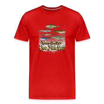 Wo Sind Die Ganzen Fische Hin? Fischen Fischer - Männer Premium Bio T-Shirt - Rot - Vorne - Damien (186cm)