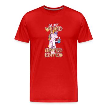 Cartoon Unicorn avec tasse à café - Édition limitée - T-shirt bio Premium Homme - rouge - Devant - Damien (186cm)