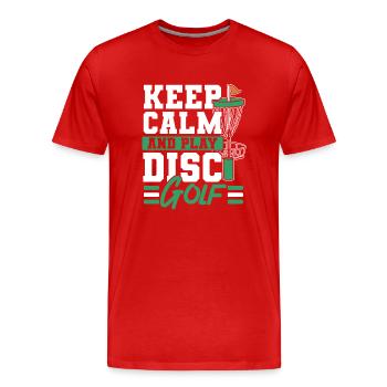 Restez calme et jouez au disc golf aux lancers récréatifs - T-shirt bio Premium Homme - rouge - Devant - Damien (186cm)