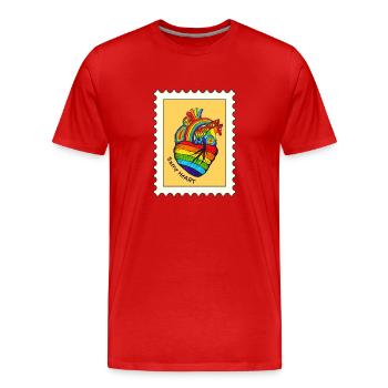 Regenbogenherz . - Männer Premium Bio T-Shirt - Rot - Vorne - Damien (186cm)