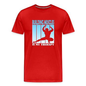 Construire des muscles est ma thérapie - T-shirt bio Premium Homme - rouge - Devant - Damien (186cm)