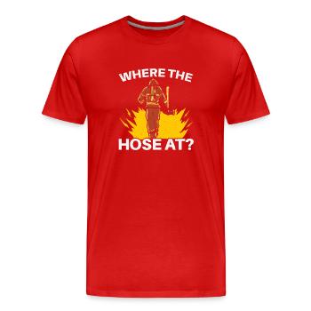 Wo der Schlauch bei der Brandbekämpfung Feuerwehrm - Männer Premium Bio T-Shirt - Rot - Vorne - Damien (186cm)