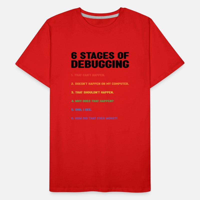 6 Stages Of Debugging Coder Programmer Software De Männer Premium Bio T-Shirt