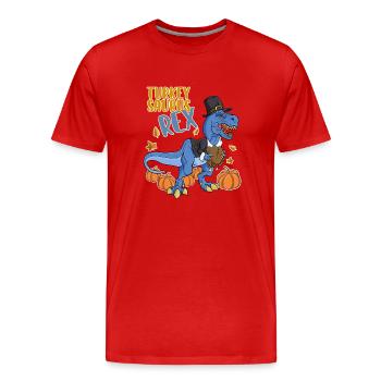 Turkey Saurus Rex I TRex Pilgrim Hat I Dinosaur - Men's Premium Organic T-Shirt - red - Front - Damien (186cm)