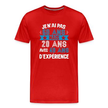 Cadeau anniversaire 60 ans rigolo homme - T-shirt bio Premium Homme - rouge - Devant - Damien (186cm)