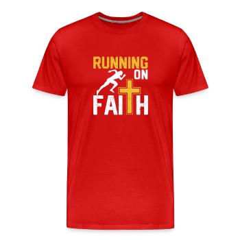 Funny Christian Workout Runner Religious - Men's Premium Organic T-Shirt - red - Front - Damien (186cm)