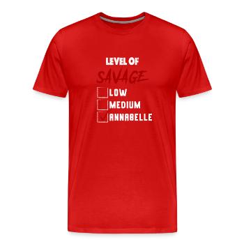Niveau de Sauvage : ANNABELLE Coche Nouveauté Custo - T-shirt bio Premium Homme - rouge - Devant - Damien (186cm)