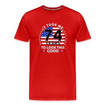 Il m’a fallu 74 ans pour être aussi beau - T-shirt bio Premium Homme - rouge - Devant - Damien (186cm)