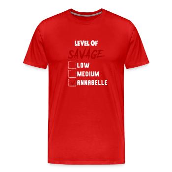 Niveau de Sauvage : ANNABELLE Coche Nouveauté Custo - T-shirt bio Premium Homme - rouge - Devant - Damien (186cm)