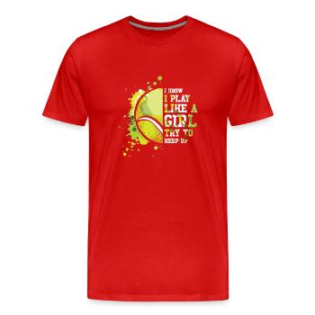 Joueur de tennis Raquette de tennis Balle de tennis - T-shirt bio Premium Homme - rouge - Devant - Damien (186cm)