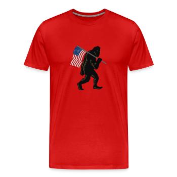 Bigfoot and American Flag - Men's Premium Organic T-Shirt - red - Front - Damien (186cm)