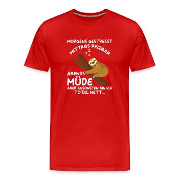 Faultier Geschenk Faultier Sprüche - Männer Premium Bio T-Shirt - Rot - Vorne - Damien (186cm)