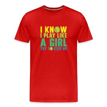 Joueur de tennis Raquette de tennis Balle de tennis - T-shirt bio Premium Homme - rouge - Devant - Damien (186cm)